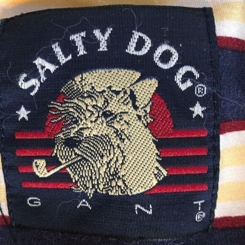 Salty Dog Gant Men's Medium Navy Yellow‎ Striped Nautical Sailing Short Sleeve - Picture 2 of 16